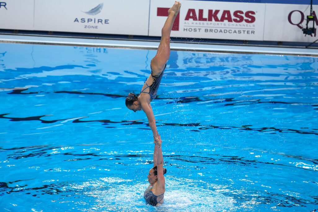 נבחרת ישראל בגמר התרגיל הקבוצתי טכני באליפות העולם בשחייה אומנותית (צילום: סימונה קסטרווילארי, איגוד השחייה)