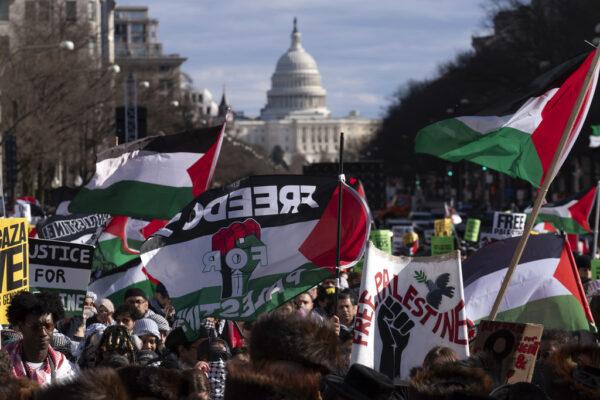 הפגנות נגד ישראל מול גבעת הקפיטול, ינואר 2024 (צילום: AP)