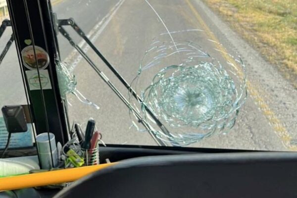אוטובוס תלמידים של המועצה האזורית בקעת הירדן עליו בוצע ירי בכביש 90 (צילום: רשתות חברתיות, סעיף 28א' לחוק זכויות יוצרים)
