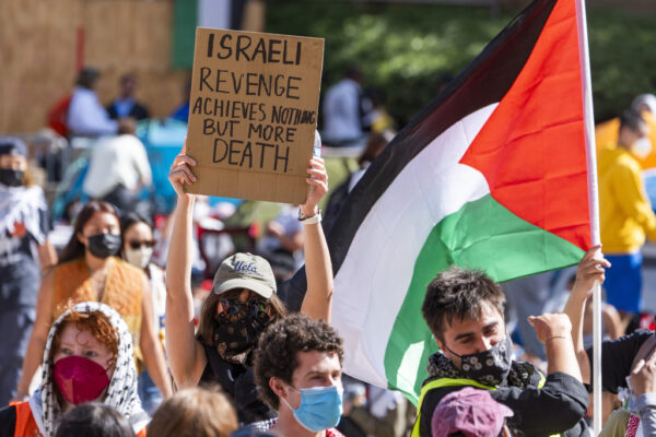 מחאה פרו-פלסטינית בקמפוס אוניברסיטת UCLA (צילום: AP Photo/Damian Dovarganes)