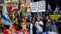 מימין: מפגינים בעד המשך המלחמה בירושלים; משמאל: מפגינים לקידום עסקה להחזרת החטופים (צילומים: יונתן זינדל, אריק מרמור/פלאש90)