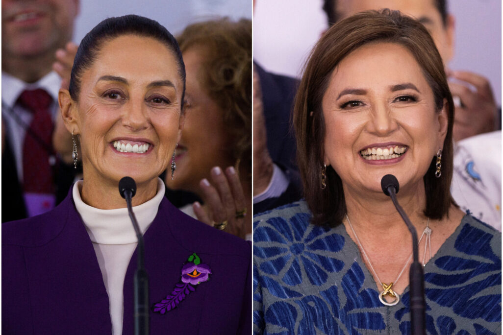 המועמדות לנשיאות מקסיקו, קלאודיה שיינבאום (משמאל) וסאצ'יל גלבז (צילום:  REUTERS/Quetzalli Nicte-Ha/File Photo)
