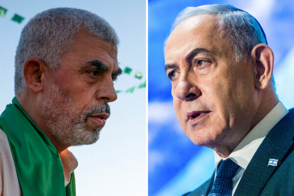 ראש הממשלה בנימין נתניהו ומנהיג חמאס יחיא סינוואר (צילומים: פלאש 90, AP Photo/John Minchillo)