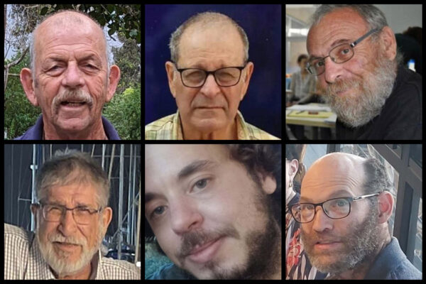 החטופים שגופותיהם חולצו מחאן יונס, מימין למעלה בכיוון השעון: אלכס דנציג, נדב פופלוול, יגב בוכשטב, יורם מצגר, חיים פרי ואברהם מונדר (צילומים: מטה החטופים והנעדרים)