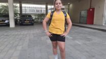 שיר קמרי מקרית שמונה, סמוך ל'שלוחת תל אביב' של תיכון דנציגר בבית הספר גוונים בתל אביב (צילום: הדס יום טוב)
