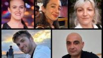חמישה משבעת הנרצחים בפיגוע ביפו, מימין למעלה בכיוון השעון: נדיה סוקולנקו, איליה נוזאדזה, יונה קרוסיס, שחר גולדמן וענבר שגב-ויגדר (צילומים: אלבומים פרטיים)