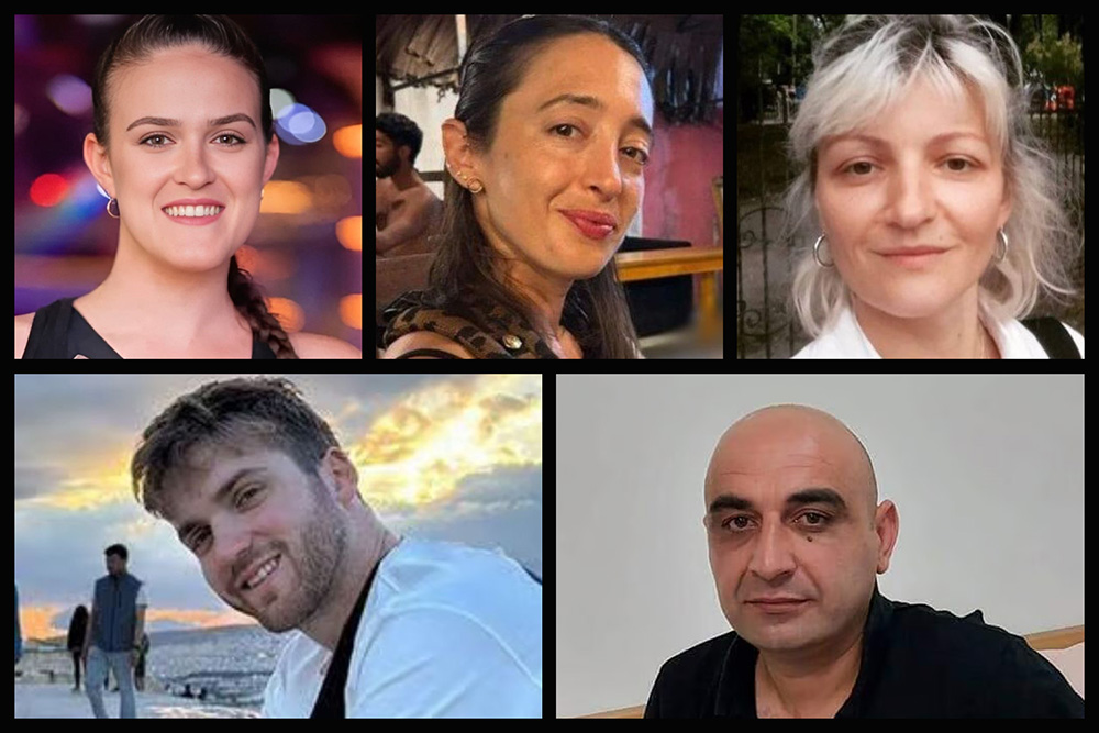 חמישה משבעת הנרצחים בפיגוע ביפו, מימין למעלה בכיוון השעון: נדיה סוקולנקו, איליה נוזאדזה, יונה קרוסיס, שחר גולדמן וענבר שגב-ויגדר (צילומים: אלבומים פרטיים) חמישה משבעת הנרצחים בפיגוע ביפו, מימין למעלה בכיוון השעון: נדיה סוקולנקו, איליה נוזאדזה, יונה קרוסיס, שחר גולדמן וענבר שגב-ויגדר (צילומים: אלבומים פרטיים)