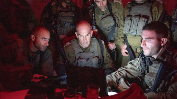 מפקד פיקוד הצפון, האלוף אורי גורדין, בהערכת מצב מול לוחמי 188 בלבנון. "נחושים להחזיר את תושבי הצפון – ואתם עושים את זה בזחלי הטנק וברגליים שלכם" (צילום: דובר צה"ל)