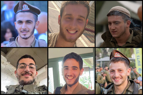 לוחמי גולני שנהרגו מקריסת מבנה בהיתקלות עם מחבלים בדרום לבנון. למעלה מימין: סמ"ר שריה אלבוים, סמל יואב דניאל, סמל שלו יצחק סגרון; למטה מימין: סרן איתי מרקוביץ, סמ"ר דרור חן וסמ"ר ניר גופר (צילומים: דובר צה"ל)
