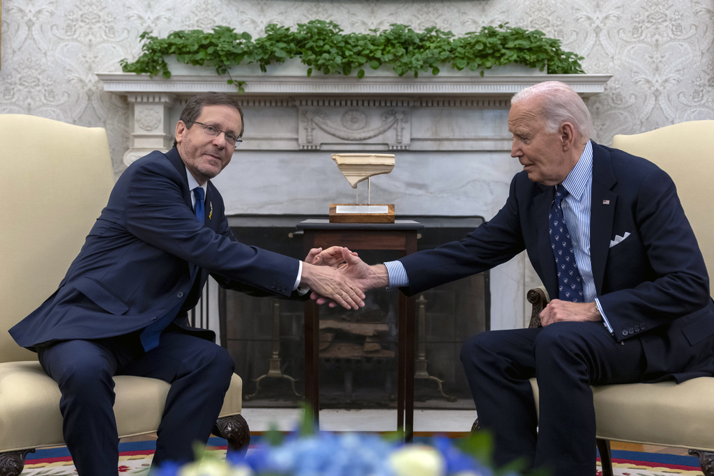 הרצוג וביידן בבית הלבן (צילום: AP Photo/Ben Curtis) הרצוג וביידן בבית הלבן (צילום: AP Photo/Ben Curtis)