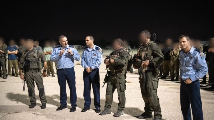 מפקד חיל האוויר תומר בר עם לוחמי שלדג לאחר חזרתם ממבצע "רבות הדרכים" בסוריה (צילום: דובר צה"ל)