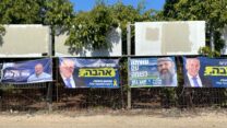 שלטי תעמולת בחירות של המועמדים לראשות המועצה האזורית מעלה יוסף (צילום: יהל פרג')