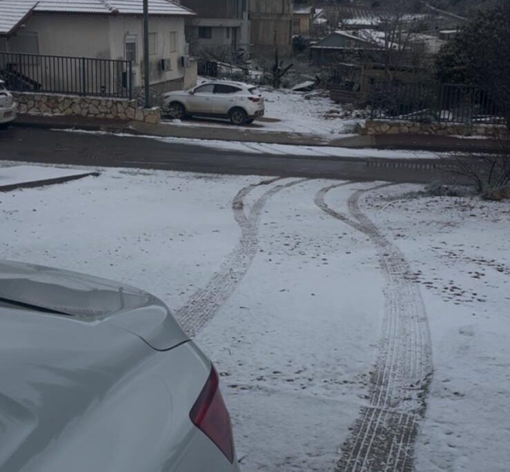 שלג במושב מרגליות הסמוך לקריית שמונה (צילום: מנשה משיח)