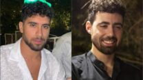 החטופים גיא גלבוע דלאל (מימין) ואביתר דוד, שהוצאו מהשבי לצפות בטקס השחרור של חבריהם (צילום: באדיבות המשפחות)