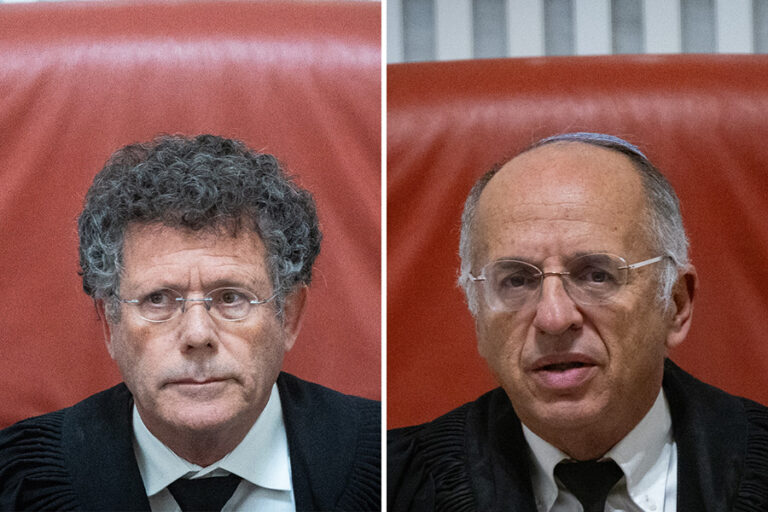 השופטים נעם סולברג (מימין) ויצחק עמית (צילומים: חיים גולדברג/פלאש 90)