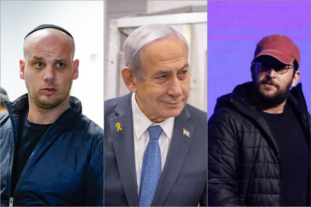 ראש הממשלה בנימין נתניהו, דוברו יונתן אוריך (מימין) ועובד לשכתו לשעבר אלי פלדשטיין (צילומים: פלאש 90)