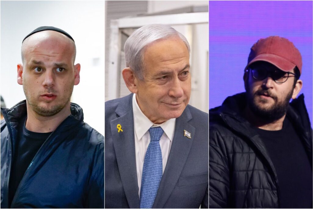 ראש הממשלה בנימין נתניהו, יועצו יונתן אוריך (מימין) ודוברו לשעבר אלי פלדשטיין (צילומים: אוליבייה פיטוסי, מרים אלסטר, יהושוע יוסף/ פלאש 90)