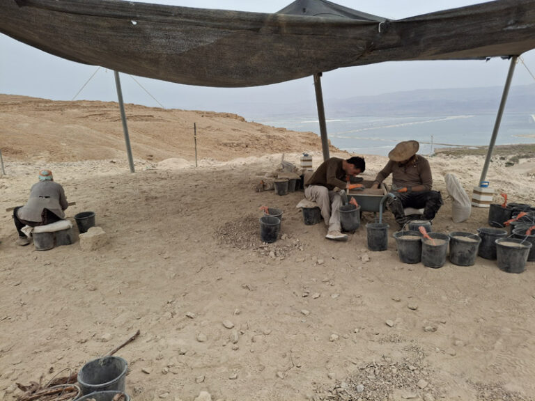 מסננים את תוכן הדליים. מנפים את החול, ומחפשים בארבע עיניים פריטים בעלי ערך (צילום: אמיתי פרץ)