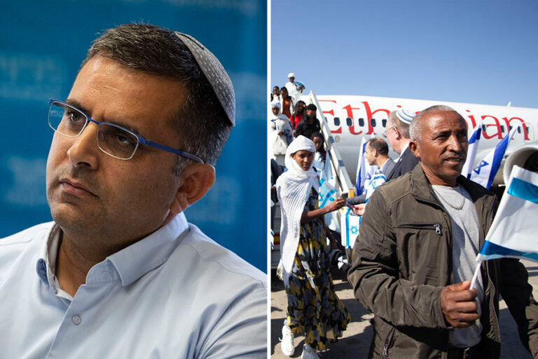 עולים מאתיופיה ב'צור ישראל' ושר הקליטה אופיר סופר (צילומים: משרד הקליטה, פלאש 90)