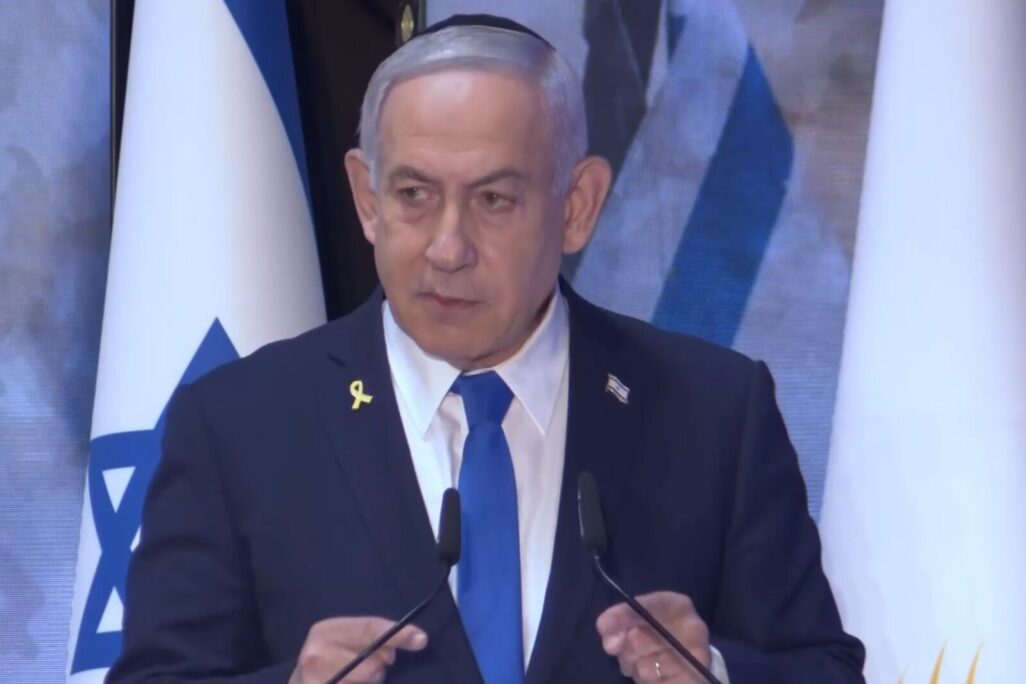ראש הממשלה בנימין נתניהו בטקס המרכזי לזכר חללי מערכות ישראל בהר הרצל (צילום מסך)