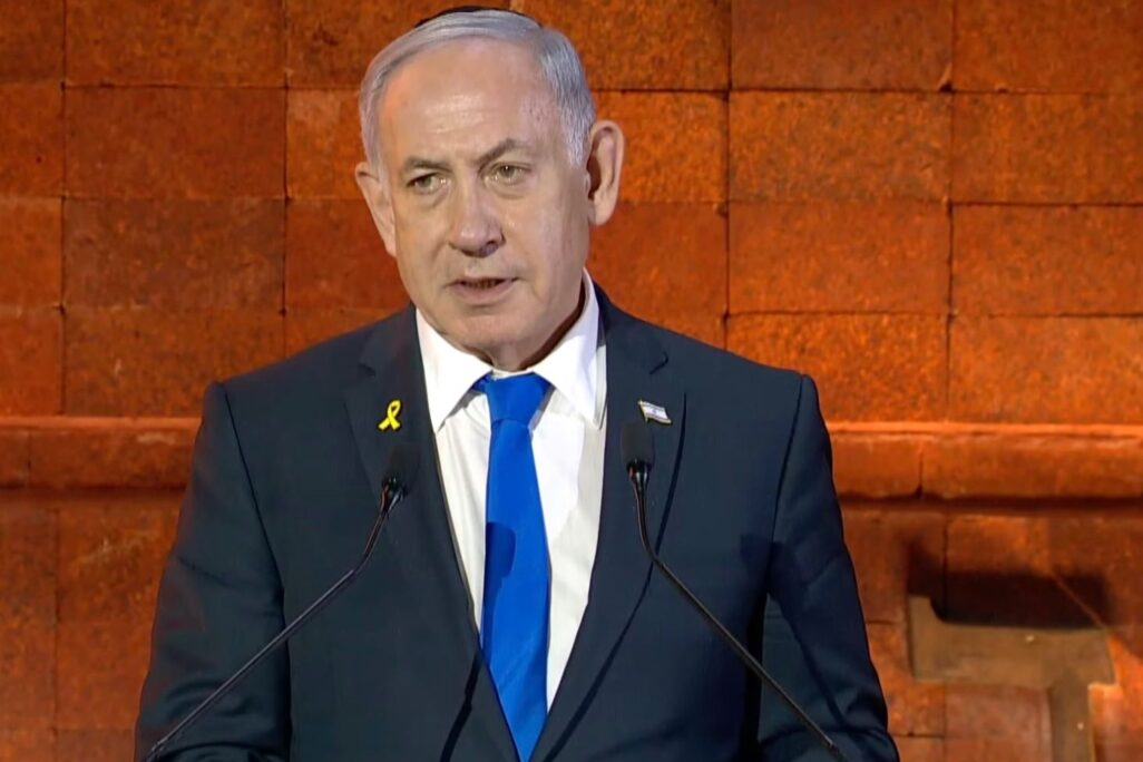 ראש הממשלה בנימין נתניהו בעצרת המרכזית ביד ושם (צילום: מתוך השידור החי) ראש הממשלה בנימין נתניהו (צילום: מתוך השידור החי)