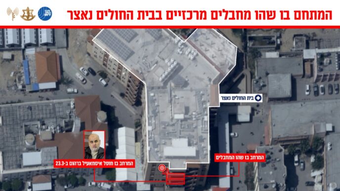 המתחם בו שהו מחבלים מרכזיים בבית החולים נאצר ברצועת עזה (צילום: דובר צה"ל)