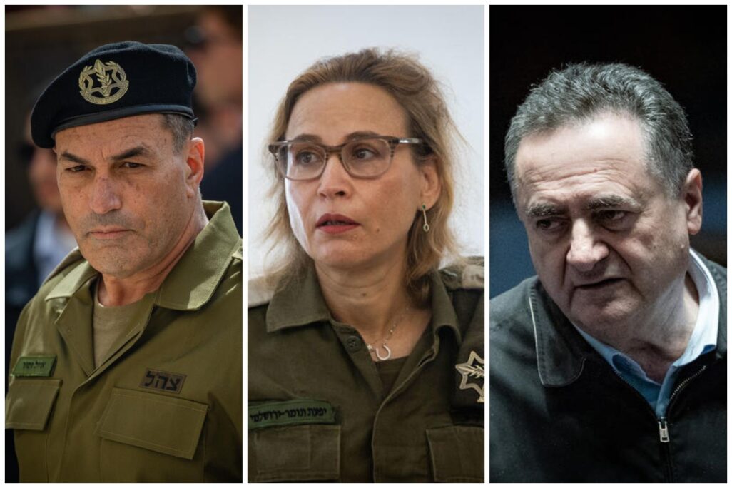 שר הביטחון ישראל כ"ץ, הפצ"רית יפעת תומר ירושלמי והרמטכ"ל אייל זמיר (צילום: פלאש90)