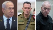 שר הביטחון לשעבר יואב גלנט (מימין), הרמטכ"ל הרצי הלוי וראש הממשלה בנימין נתניהו (צילומים: פלאש90, דובר צה"ל, לשכת ראש הממשלה)