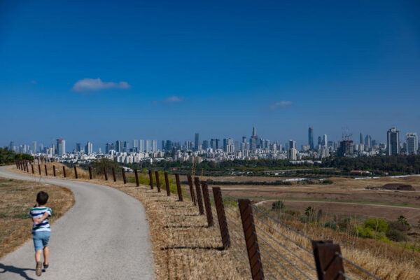פארק אריאל שרון כשברקע עיריית תל אביב (צילום: יונתן זינדל, פלאש90)