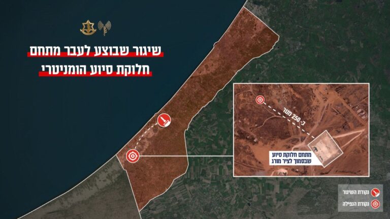 מפת שיגור הרקטה של חמאס לעבר מתחם הסיוע ברפיח (גרפיקה: דובר צה"ל)