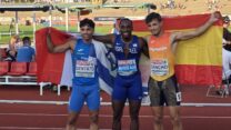 אלוף אירופה עד גיל 23, האצן בלסינג אפריפה, לאחר זכייתו במדליית הזהב בתחרות (צילום: איגוד האתלטיקה)