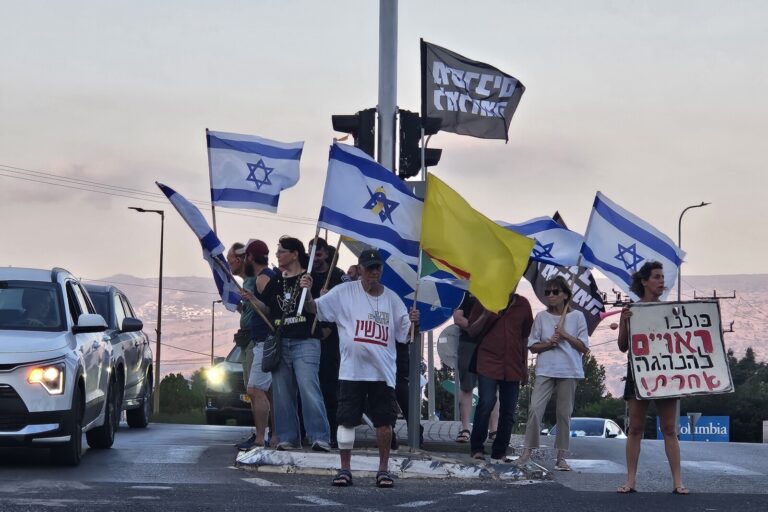 מפגינים בצומת הגומא (צילום: מאיה רונן)