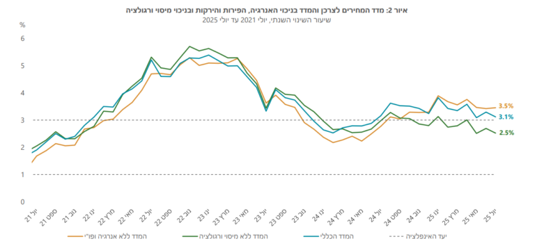 בגרף הירוק: האינפלציה בלי צעדי הממשלה (מתוך: מצגת בנק ישראל לנימוקי החלטת הריבית)