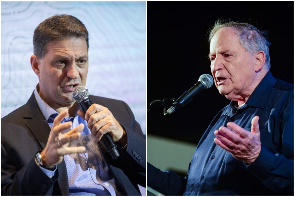 יו"ר ארגון המורים רן ארז (מימין) ויו"ר השלטון המקומי חיים ביבס (צילומים: אבשלום ששוני, יונתן זינדל/ פלאש90)