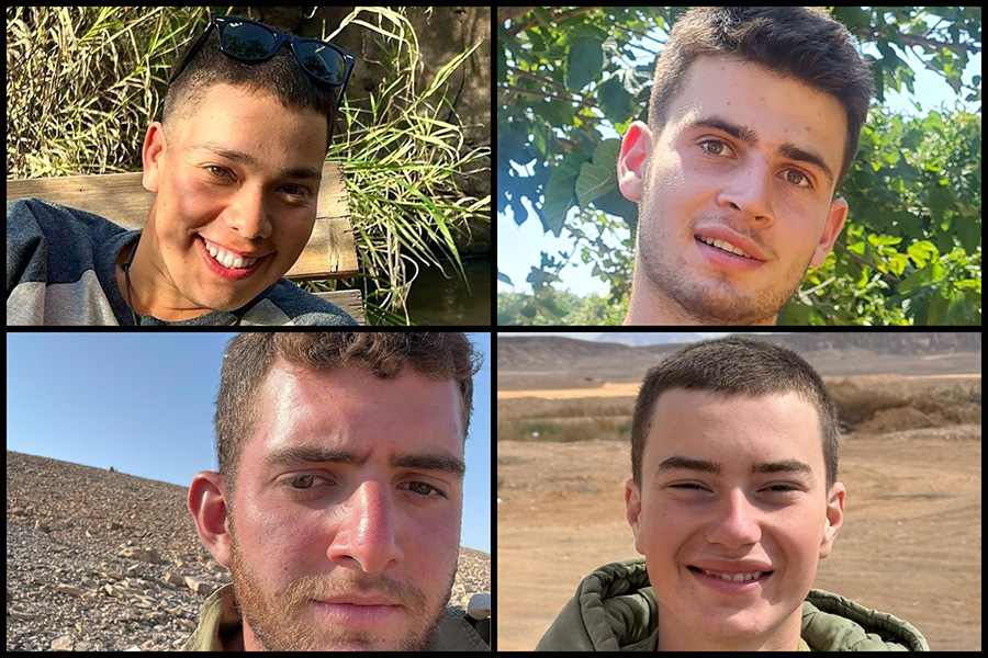 הנופלים מפגיעת טיל נ"ט בעזה, מימין למעלה בכיוון השעון: סמ"ר אורי למד, סמל עמית אריה רגב, סגן מתן אברמוביץ וסמל גדי כוטל (צילומים: דובר צה"ל) הנופלים מפגיעת טיל נ"ט בעזה, מימין למעלה בכיוון השעון: סמ"ר אורי למד, סמל עמית אריה רגב, סגן מתן אברמוביץ וסמל גדי כוטל (צילומים: דובר צה"ל)