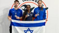 לוחמי הטאקוונדו הישראלים אריאל ויגדור (מימין), רבקה באייך וטום פשקובסקי (צילום: באדיבות איגוד הטאקוונדו)