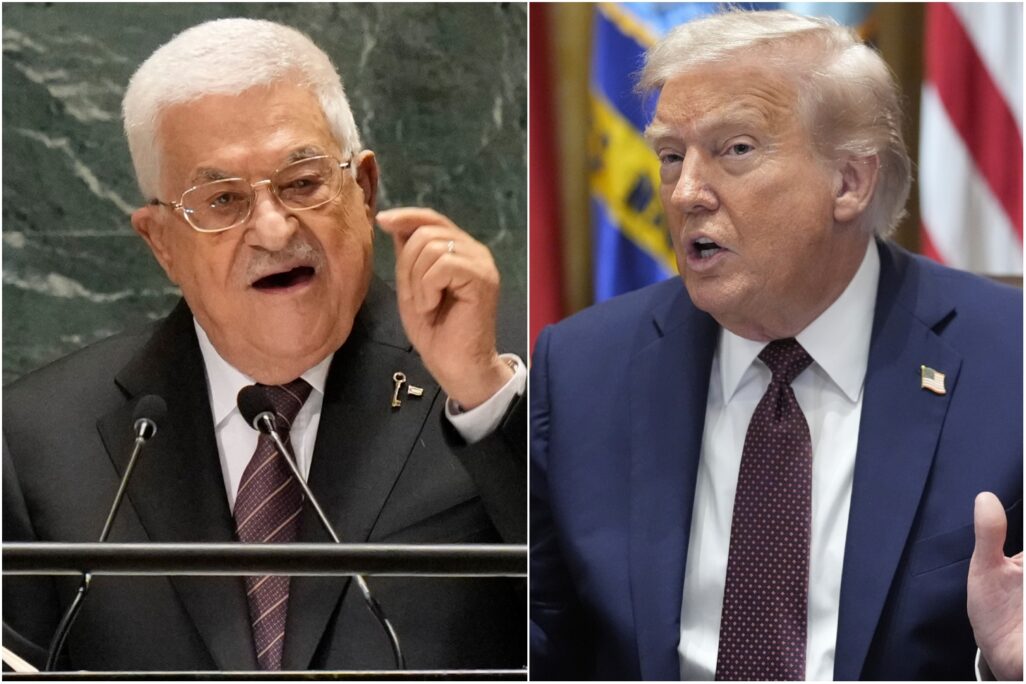 נשיא ארה"ב דונלד טראמפ (מימין) וראש הרשות הפלסטינית מחמוד עבאס (צילומים: AP Photo/Mark Schiefelbein, Frank Franklin II, File) נשיא ארה"ב דונלד טראמפ (מימין) וראש הרשות הפלסטינית מחמוד עבאס (צילומים: AP Photo/Mark Schiefelbein, Frank Franklin II, File)
