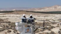 עובדי חברת החשמל ממגנים עמודי חשמל בבקעת הירדן עבור חסידות (צילום: יוסי וייס/חברת החשמל)