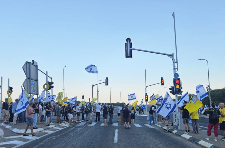 מחאה להסכם שחרור חטופים בצומת הגומא בגליל העליון (צילום: מאיה רונן)