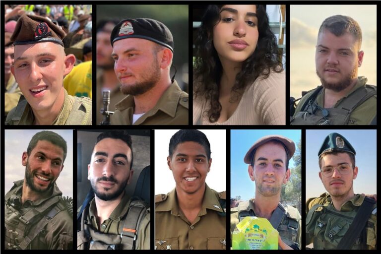 חללי הקרב במחנה יפתח, למעלה מימין לשמאל: יובל בן יעקב, נעמה בוני, עידו הרוש, נתנאל יאנג ז"ל; למטה מימין לשמאל: יואב מלייב, עילי בר שדה, סהר טל, אוראל משה, אריה שלמה צירינג ז"ל (צילומים: דובר צה"ל)