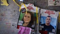 Photos of fallen hostages on a wall in Hostage Square calling for their return for burial in Israel (Photo: Miriam Elster/Flash90)