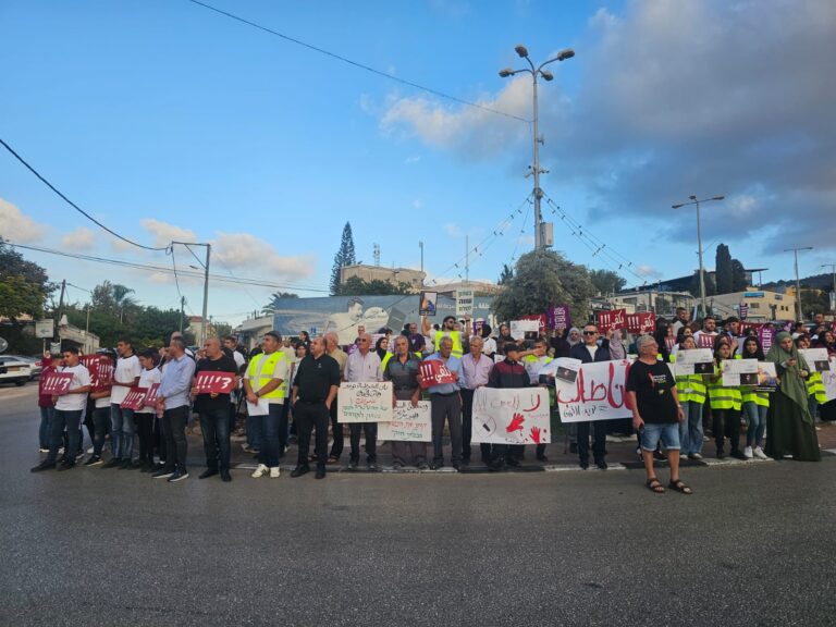 מפגינים בערערה נגד האלימות בחברה הערבית (צילום: אג'יק מכון הנגב)