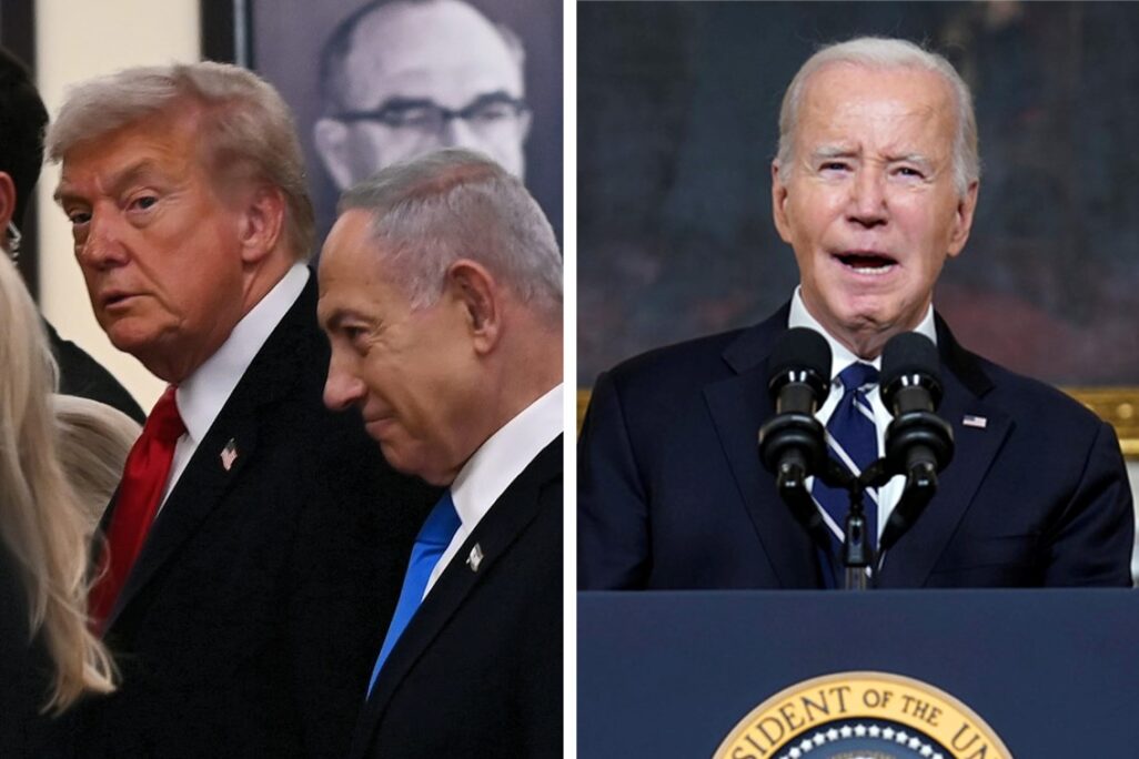 ג'ו ביידן (מימין) בנאומו לאחר פרוץ המלחמה בישראל, ודונלד טראמפ עם ראש הממשלה נתניהו בביקורו בכנסת (צילומים: AP Photo/Evan Vucci, אור גואטה) ג'ו ביידן (מימין) בנאומו לאחר פרוץ המלחמה בישראל, ודונלד טראמפ עם ראש הממשלה נתניהו בביקורו בכנסת (צילומים: AP Photo/Evan Vucci, אור גואטה)