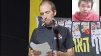 אבנר גפן נואם בצומת הקשתות. בתמונה הקטנה: החטוף החלל סותטיסאק רינטלאק (צילומים: מתוך רשתות חברתיות, שימוש לפי סעיף 27א לחוק זכויות יוצרים)