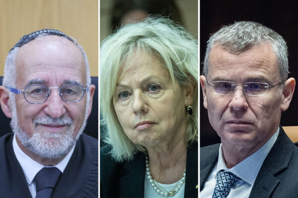 שר המשפטים יריב לוין, היועמ"שית גלי בהרב-מיארה והשופט דימוס אשר קולה (צילומים: יונתן זינדל ודוד כהן/פלאש90)