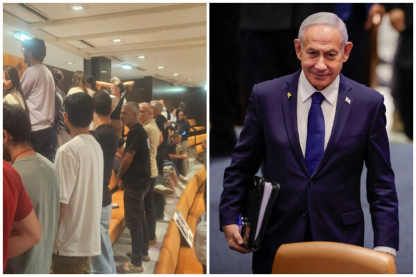 ראש הממשלה בנימין נתניהו מגיע לדיון בכנסת; משפחות 'מועצת אוקטובר' מפנות את גבן כשאמר שלא יקים ועדת חקירה ממלכתית (צילום: דוברות הכנסת, מועצת אוקטובר)