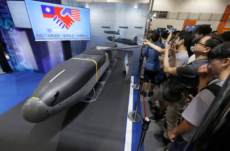 Autonomous cruise missile in joint US-Taiwanese production displayed at an exhibition in Taipei, Taiwan, September 2025 (Photo: AP Photo/Chiang Ying-ying)