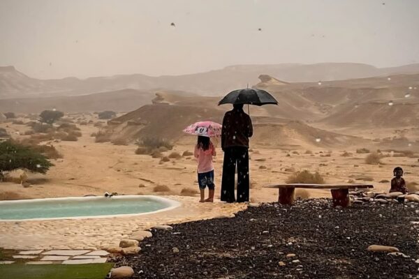 גשם ביישוב צוקים בערבה התיכונה (צילום: אביעד בר, בר במדבר)