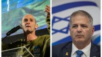 שר החינוך יואב קיש וסא"ל במיל' רון שרף, ממובילי 'אחים לנשק', שנאסרה השתתפותו בפאנל בבית ספר (צילום: פלאש90)