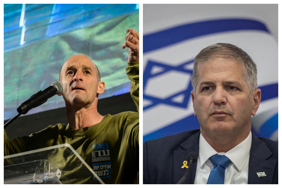 שר החינוך יואב קיש וסא"ל במיל' רון שרף, ממובילי 'אחים לנשק', שנאסרה השתתפותו בפאנל בבית ספר (צילום: פלאש90)